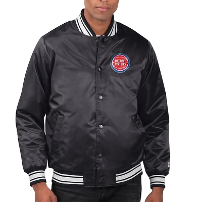 Men's Starter  Black Detroit Pistons Printed Team Name Satin Varsity Full-Snap Jacket