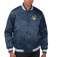 Men's Starter  Navy Milwaukee Brewers Printed Team Logo Satin Varsity Full-Snap Jacket