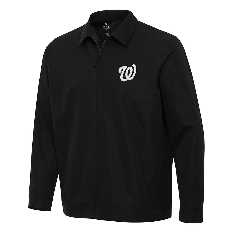 Men's Antigua Black Washington Nationals Pivot Full-Zip Jacket