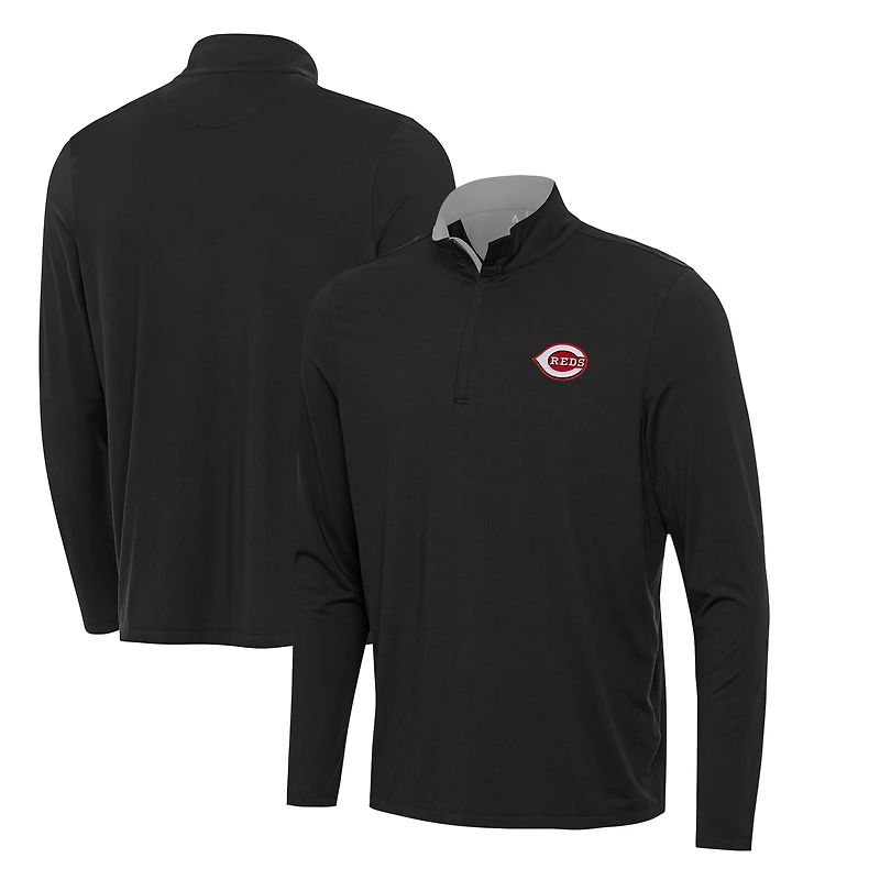 Men's Antigua Black Cincinnati Reds Content Quarter-Zip Top