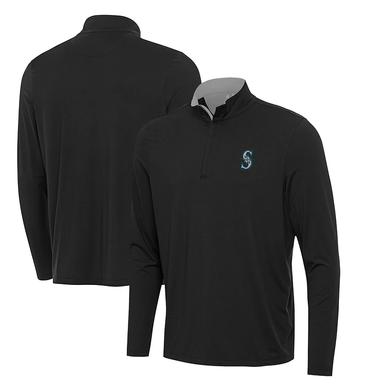 Men's Antigua Black Seattle Mariners Content Quarter-Zip Top