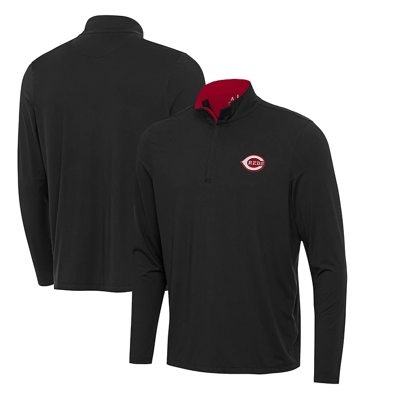 Men's Antigua Black Cincinnati Reds Content Quarter-Zip Top