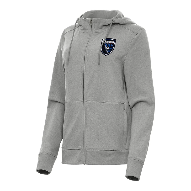 Women's Antigua Heather Gray San Jose Earthquakes Seeker Full-Zip Hoodie Jacket