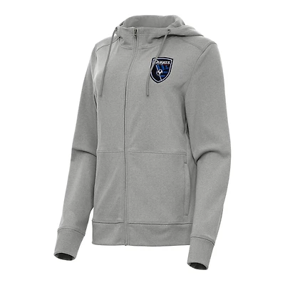 Women's Antigua Heather Gray San Jose Earthquakes Seeker Full-Zip Hoodie Jacket