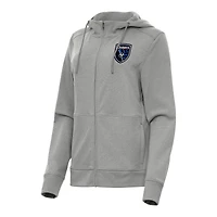 Women's Antigua Heather Gray San Jose Earthquakes Seeker Full-Zip Hoodie Jacket