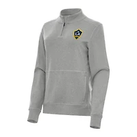 Women's Antigua Heather Gray LA Galaxy Crush Quarter-Zip Sweatshirt