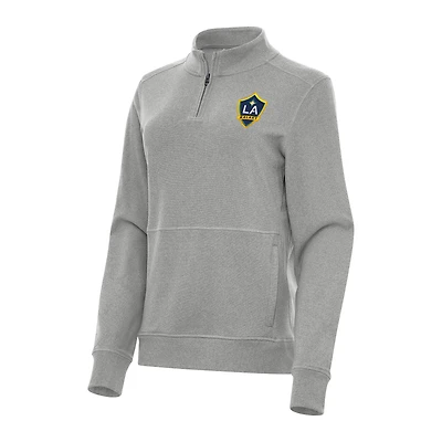 Women's Antigua Heather Gray LA Galaxy Crush Quarter-Zip Sweatshirt