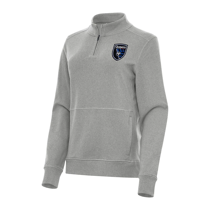 Women's Antigua Heather Gray San Jose Earthquakes Crush Quarter-Zip Sweatshirt