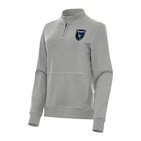 Women's Antigua Heather Gray San Jose Earthquakes Crush Quarter-Zip Sweatshirt