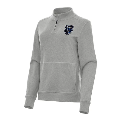 Women's Antigua Heather Gray San Jose Earthquakes Crush Quarter-Zip Sweatshirt