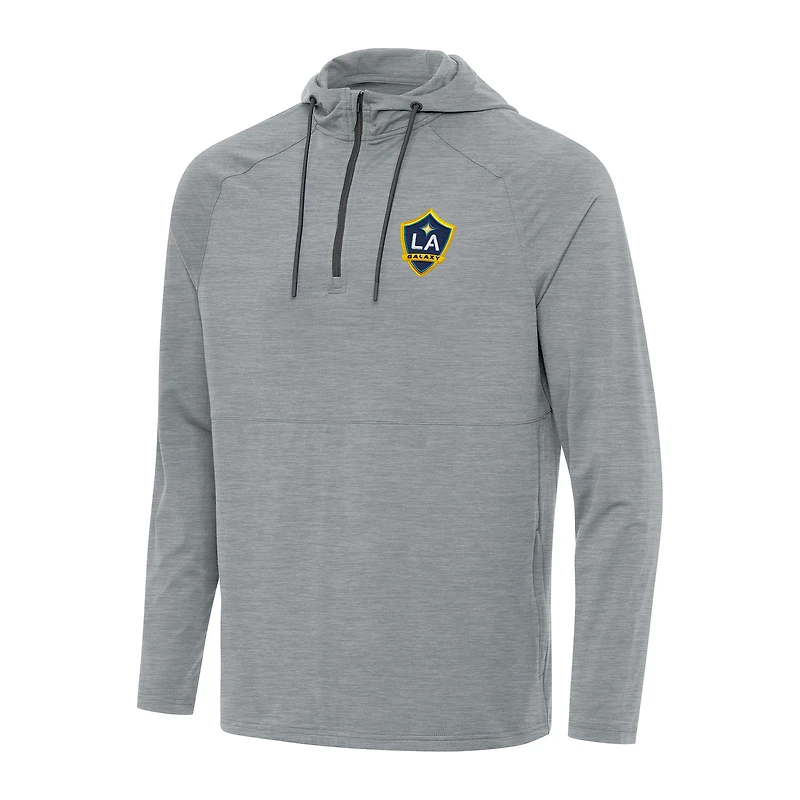 Men's Antigua Heather Gray LA Galaxy Spikes Raglan Quarter-Zip Pullover Hoodie