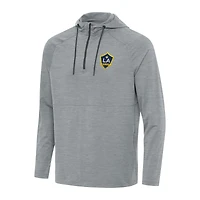 Men's Antigua Heather Gray LA Galaxy Spikes Raglan Quarter-Zip Pullover Hoodie