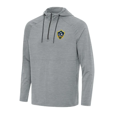 Men's Antigua Heather Gray LA Galaxy Spikes Raglan Quarter-Zip Pullover Hoodie