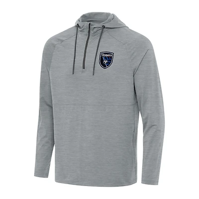 Men's Antigua Heather Gray San Jose Earthquakes Spikes Raglan Quarter-Zip Pullover Hoodie