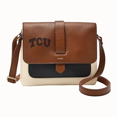 Fossil Brown TCU Horned Frogs Kinley Leather Small Crossbody Bag