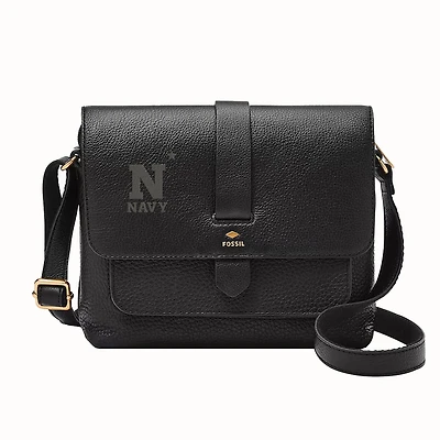 Fossil Black Navy Midshipmen Kinley Leather Small Crossbody Bag