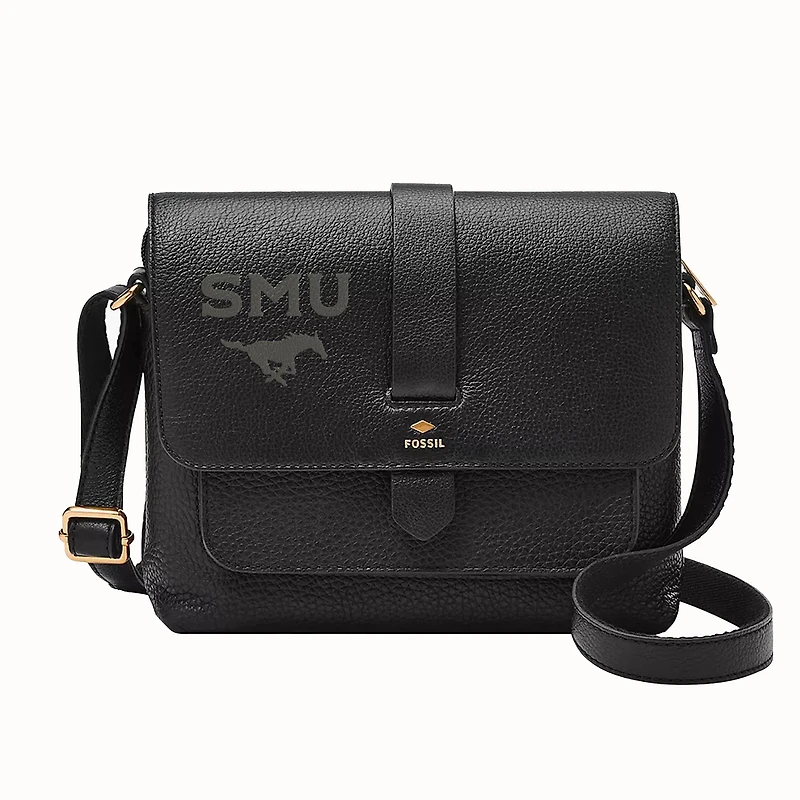 Fossil  Black SMU Mustangs Kinley Leather Small Crossbody Bag