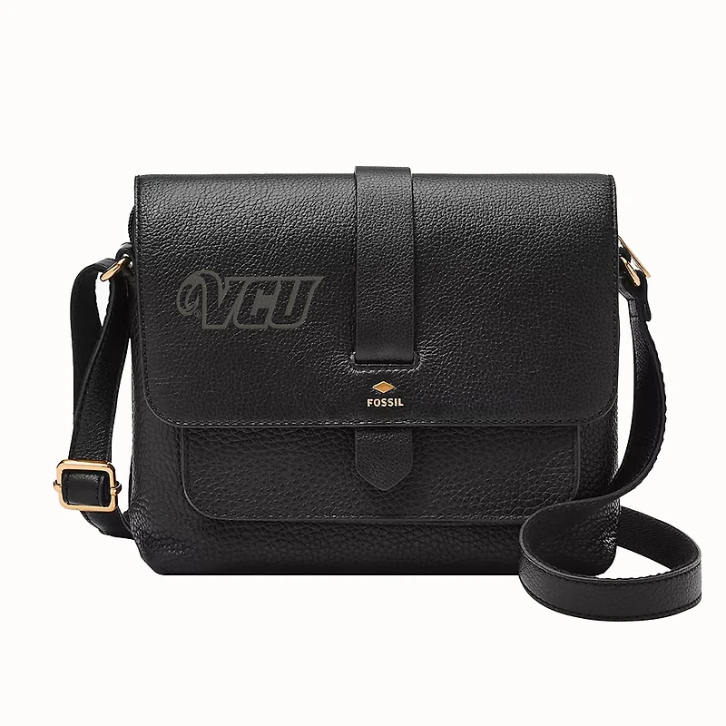 Fossil  Black VCU Rams Kinley Leather Small Crossbody Bag