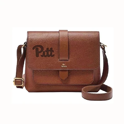 Fossil Brown Pitt Panthers Kinley Leather Small Crossbody Bag