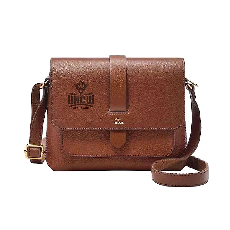 Fossil  Brown UNC Wilmington Seahawks Kinley Leather Small Crossbody Bag