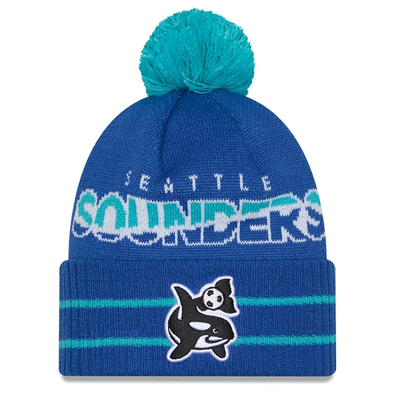 Men's New Era  Blue Seattle Sounders FC 2025 Jersey Hook Cuffed Knit Hat With Pom
