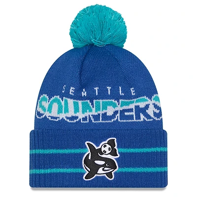 Men's New Era  Blue Seattle Sounders FC 2025 Jersey Hook Cuffed Knit Hat With Pom