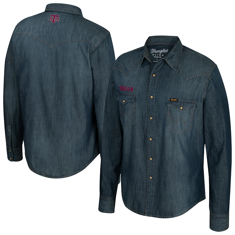 Men's Wrangler  Denim Texas A&M Aggies Denim Full-Snap Long Sleeve Shirt