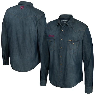 Men's Wrangler  Denim Texas A&M Aggies Denim Full-Snap Long Sleeve Shirt