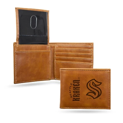 Brown Seattle Kraken Laser Engraved Billfold Wallet