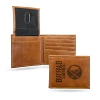 Brown Buffalo Sabres Laser Engraved Billfold Wallet