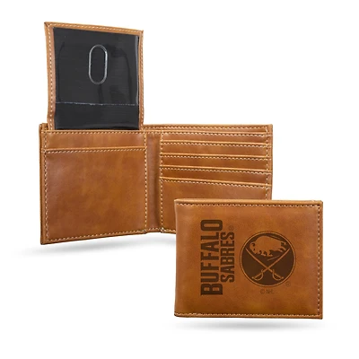 Brown Buffalo Sabres Laser Engraved Billfold Wallet