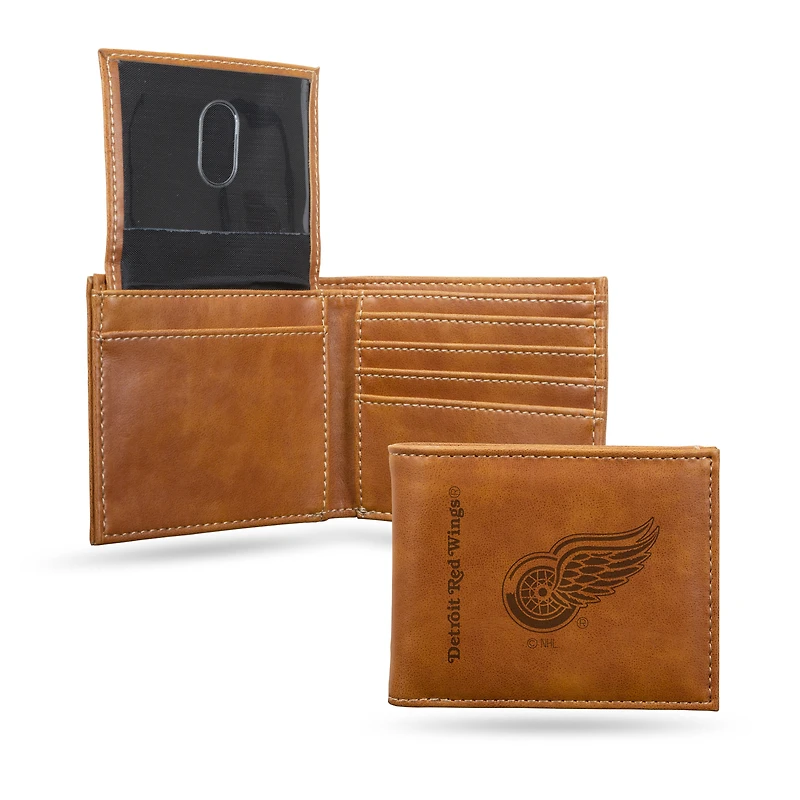 Brown Detroit Red Wings Laser Engraved Billfold Wallet
