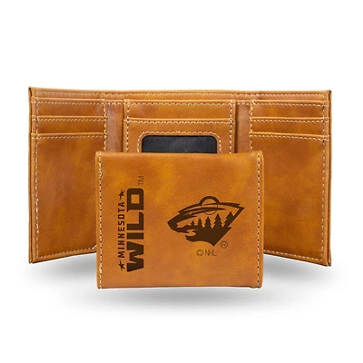 Brown Minnesota Wild Laser Engraved Tri-Fold Wallet