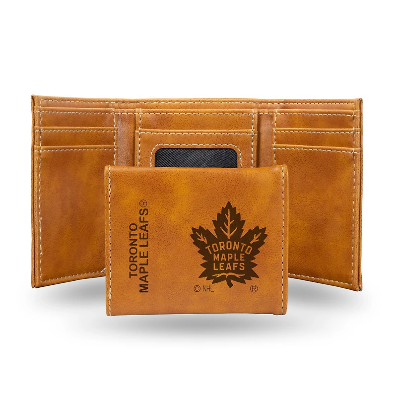 Brown Toronto Maple Leafs Laser Engraved Tri-Fold Wallet