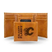 Brown Calgary Flames Laser Engraved Tri-Fold Wallet