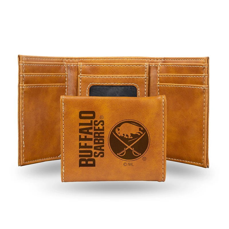 Brown Buffalo Sabres Laser Engraved Tri-Fold Wallet