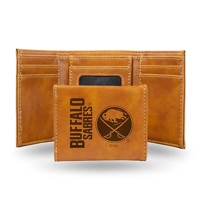 Brown Buffalo Sabres Laser Engraved Tri-Fold Wallet