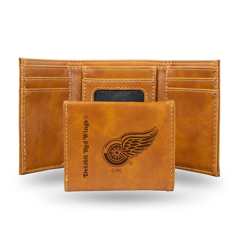 Brown Detroit Red Wings Laser Engraved Tri-Fold Wallet