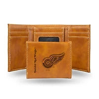 Brown Detroit Red Wings Laser Engraved Tri-Fold Wallet