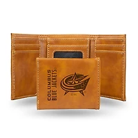 Brown Columbus Blue Jackets Laser Engraved Tri-Fold Wallet
