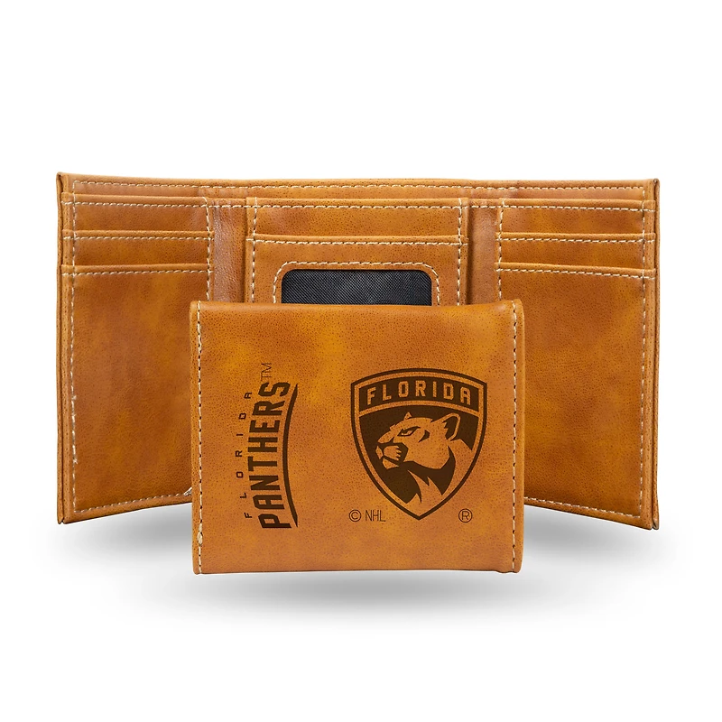 Brown Florida Panthers Laser Engraved Tri-Fold Wallet