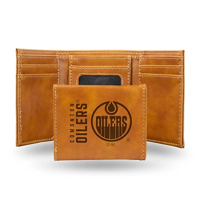 Brown Edmonton Oilers Laser Engraved Tri-Fold Wallet