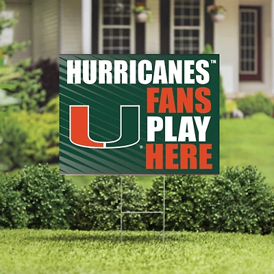 Miami Hurricanes 18" x 24" Fans Play Here Outdoor Yard Sign