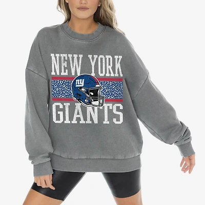 Women's Gameday Couture Gray New York Giants Vintage Wash Oversized Crewneck Fleece Pullover