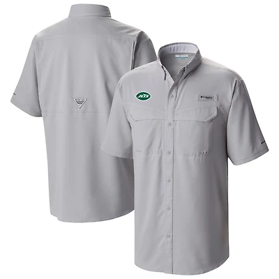 Men's Columbia Gray New York Jets Low Drag Offshore Omni-Wick Button-Up Shirt