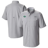 Men's Columbia Gray New York Jets Low Drag Offshore Omni-Wick Button-Up Shirt