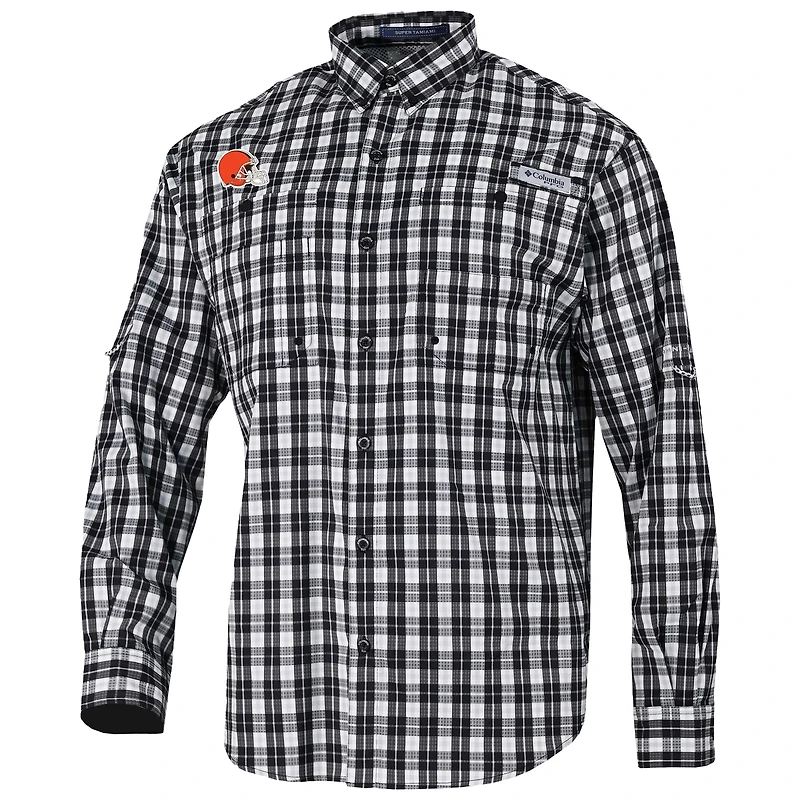 Men's Columbia  Black Cleveland Browns Super Slack Tide Long Sleeve Button-Up
