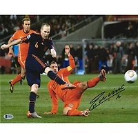 Andres Iniesta Spain National Team Autographed 11" x 14" Kicking Photograph
