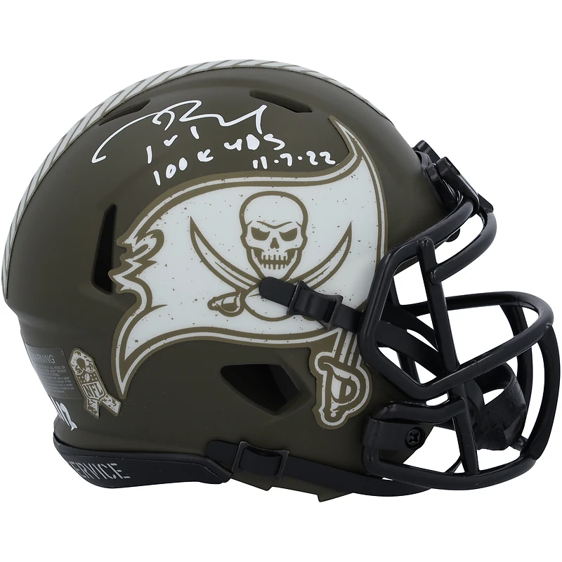 Tom Brady Tampa Bay Buccaneers Autographed Riddell Salute to Service Speed Mini Helmet with "100k YDS 11-7-22" Inscription - Limited Edition of 12