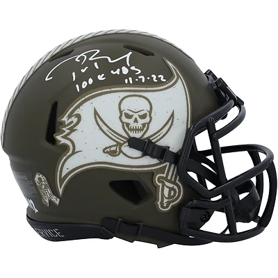 Tom Brady Tampa Bay Buccaneers Autographed Riddell Salute to Service Speed Mini Helmet with "100k YDS 11-7-22" Inscription - Limited Edition of 12